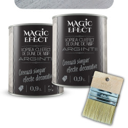 Pachet vopsea decorativa pe baza de apa, interior, Magic Efect, dune de nisip, silver sand 01 / argintiu, 2 x 0.9 L + pensula Ma