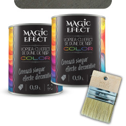 Pachet vopsea decorativa pe baza de apa, interior, Magic Efect, dune de nisip, urban grey 18 / gri, 2 x 0.9 L + pensula Magic Ef