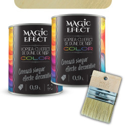Pachet vopsea decorativa pe baza de apa, interior, Magic Efect, dune de nisip, vanilla dream 08 / bej, 2 x 0.9 L + pensula Magic