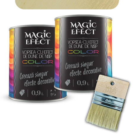 Pachet vopsea decorativa pe baza de apa, interior, Magic Efect, dune de nisip, vanilla dream 08 / bej, 2 x 0.9 L + pensula Magic