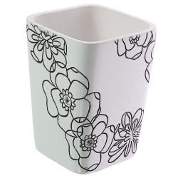 Pahar baie pentru igiena personala, Kadda Emotions BPO-0306C, polirasina, model floral, alb / negru, 7.8 x 7.8 x 10.5 cm