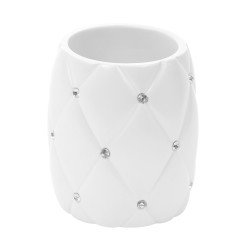 Pahar baie pentru igiena personala, Kadda Shiny BPO-1160C, polirasina, alb, cu pietricele, 10 x 8.5 cm