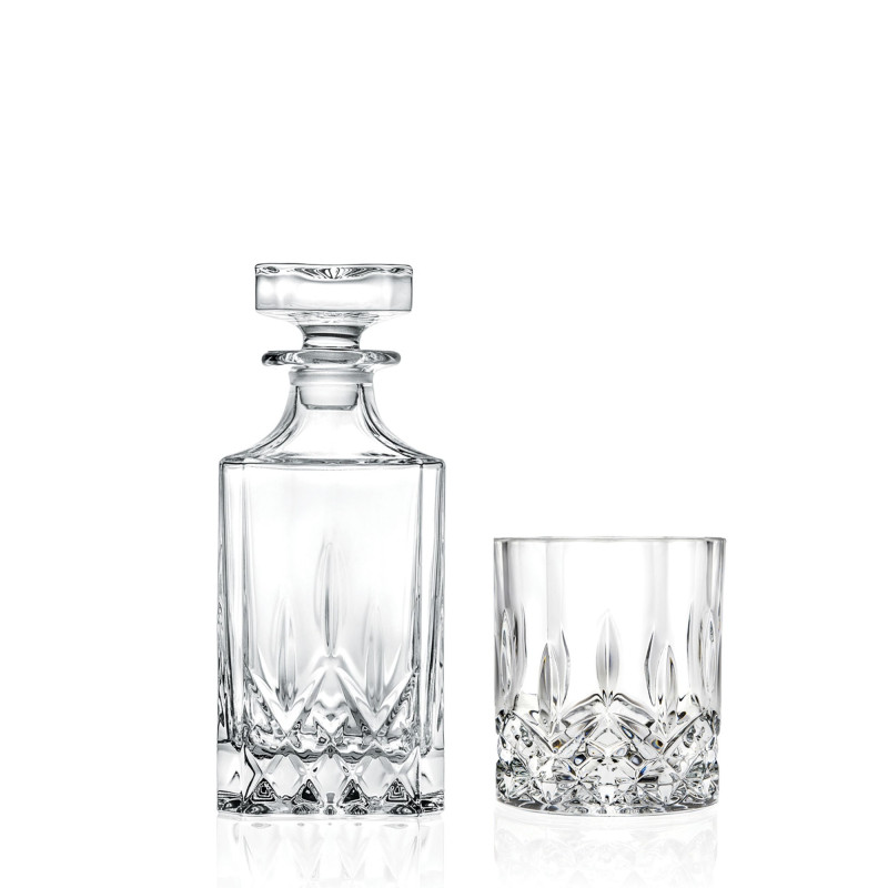 Pahar + sticla whisky, Opera RCR, din sticla cristalina, 300 + 750 ml, set 7 bucati