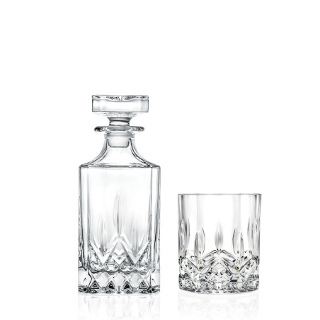 Pahar + sticla whisky, Opera RCR, din sticla cristalina, 300 + 750 ml, set 7 bucati