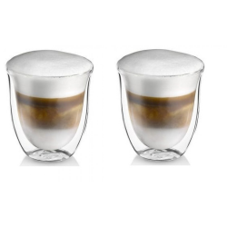 Pahar termic Delcaffe, Cappuccino Time, sticla, transparent, 240 ml, set 2 piese