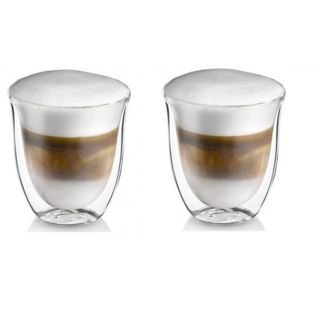 Pahar termic Delcaffe, Cappuccino Time, sticla, transparent, 240 ml, set 2 piese