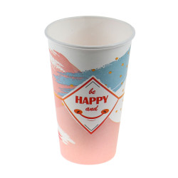 Pahare din carton Be Happy, 450 ml, set 25 bucati