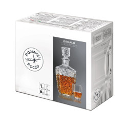 Pahare pentru lichior, Dedalo, sticla, transparent, set 6 pahare 85 ml + 1 decantor 790 ml