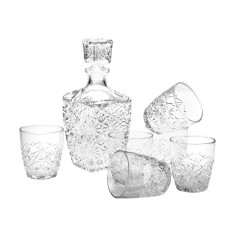 Pahare + sticla whisky, Dedalo, din sticla, transparent, 790 + 260 ml, set 7 piese