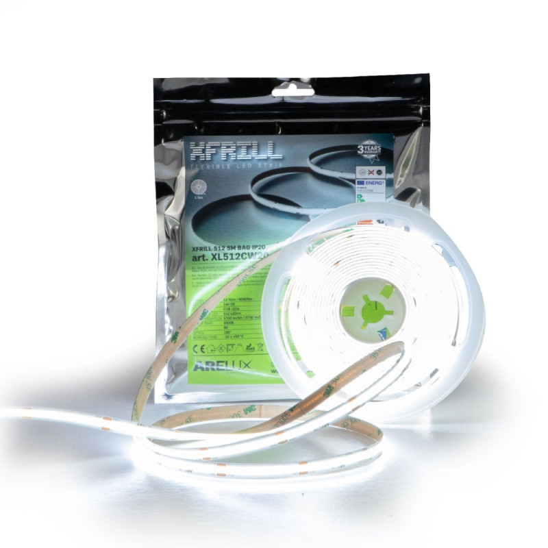 Banda LED dublu-adeziva pentru interior Arelux Xfrill COB, 24 V, 60W, 5700 lm, lumina rece, 5 m, IP20