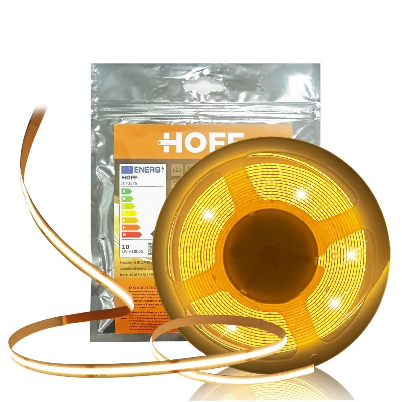Banda LED dublu-adeziva pentru interior Hoff COB, 24 V, 36 W, 2800 lm, lumina calda, 5 m, IP20