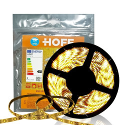 Banda LED dublu-adeziva pentru interior / exterior Hoff SMD 2835, 12 V, 24 W, 2400 lm, lumina calda, 5 m, IP65