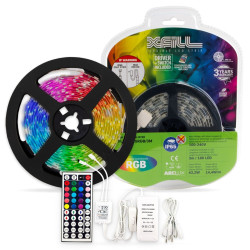 Banda LED RGB dublu-adeziva pentru interior / exterior Arelux Xfill SMD 5050, 24 V, 43.2 W, lumina multicolora, cu alimentator +
