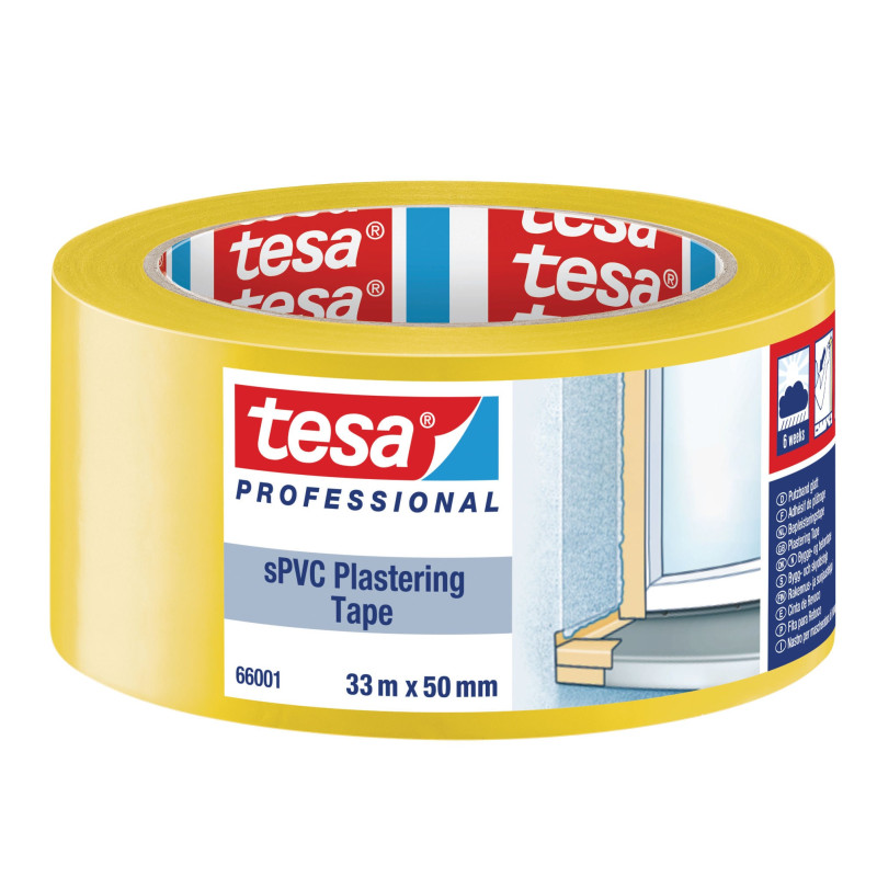 Banda mascare pentru tencuieli, tesa 66001, galben, interior / exterior, 33 m x 50 mm