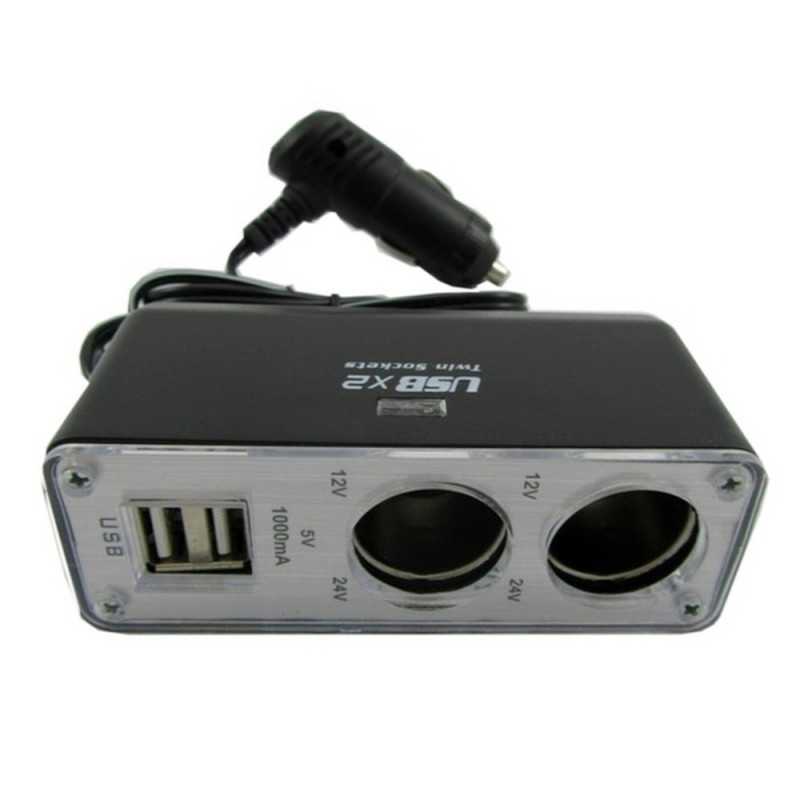 Adaptor priza auto, Carmax, 5949042303111, 2 porturi bricheta, 12 V / 24 V, 2 porturi USB, indicator LED