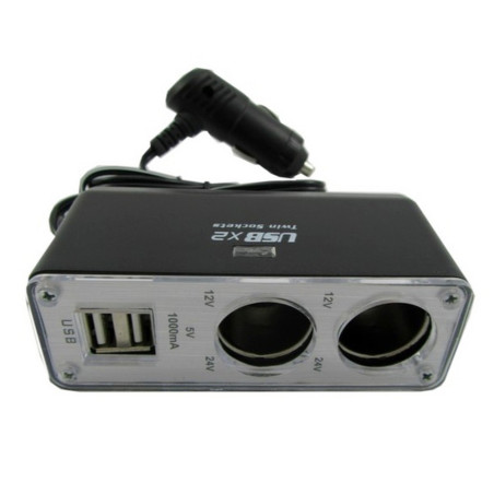 Adaptor priza auto, Carmax, 5949042303111, 2 porturi bricheta, 12 V / 24 V, 2 porturi USB, indicator LED