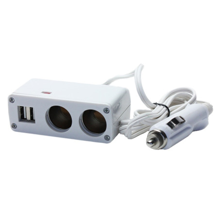 Adaptor priza auto, VGT, 2 porturi bricheta, 12 V, 2 porturi USB, cablu 100 cm