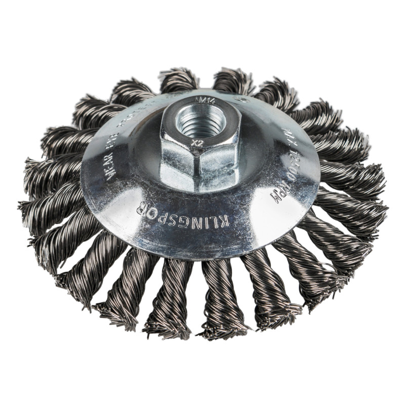 Perie cupa, cu alezaj, pentru decapare otel / inox, M14, Klingspor BK 600 Z, diametru 115 mm