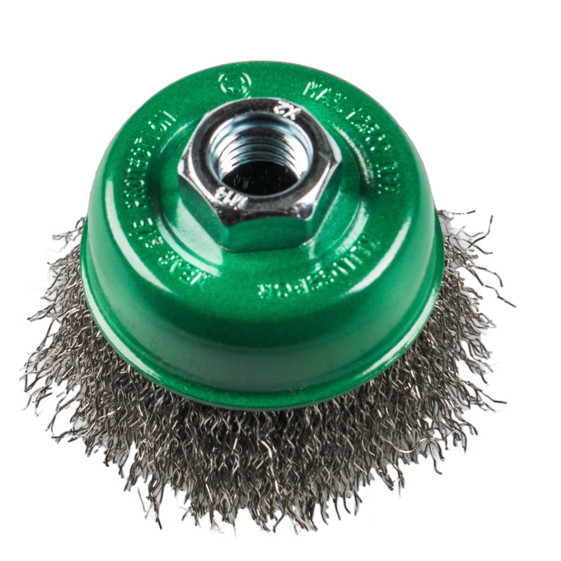 Perie cupa, cu alezaj, pentru decapare otel /inox, M14, Klingspor BK 600 W, diametru 100 mm Perie cupa, cu alezaj, pentru decapare otel /inox, M14, Klingspor BK 600 W, diametru 100 mm