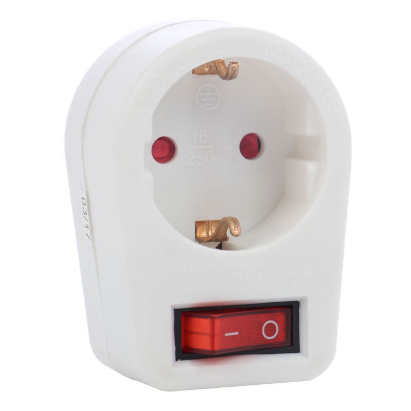 Adaptor priza Hoff Line, intrerupator, 16A, alb Adaptor priza Hoff Line, intrerupator, 16A, alb