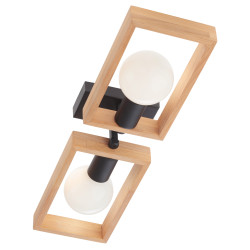 Plafoniera Timber 01-1968, 2 x E27, negru mat + lemn de fag natur, moderna