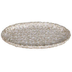 Platou decorativ AK8023007, model floral, polirasina, auriu + alb, 24.4 x 14.3 x 2 cm