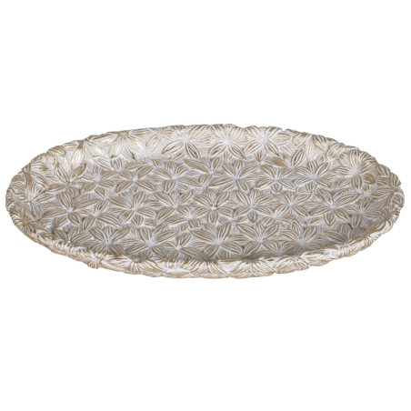 Platou decorativ AK8023007, model floral, polirasina, auriu + alb, 24.4 x 14.3 x 2 cm