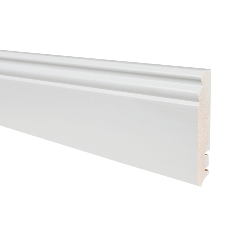 Plinta parchet lemn P9H, alb lacuit, 2200 x 95 x 16 mm