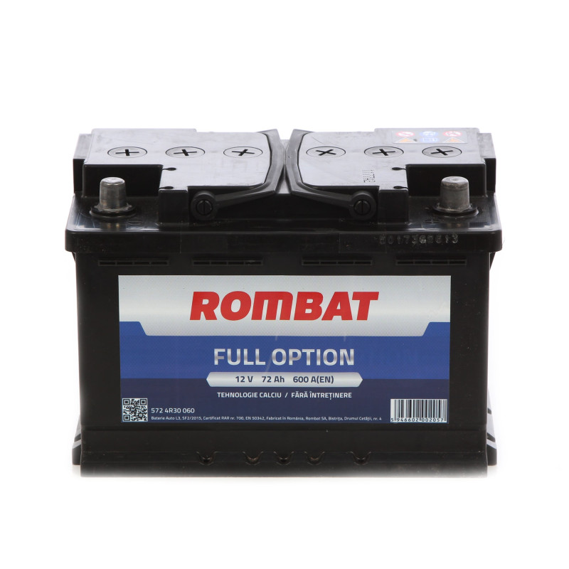 Baterie auto Rombat Full Option, 12 V, 72 Ah, 600 A, 27.8 x 17.5 x 15.3 cm