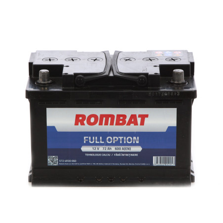 Baterie auto Rombat Full Option, 12 V, 72 Ah, 600 A, 27.8 x 17.5 x 15.3 cm