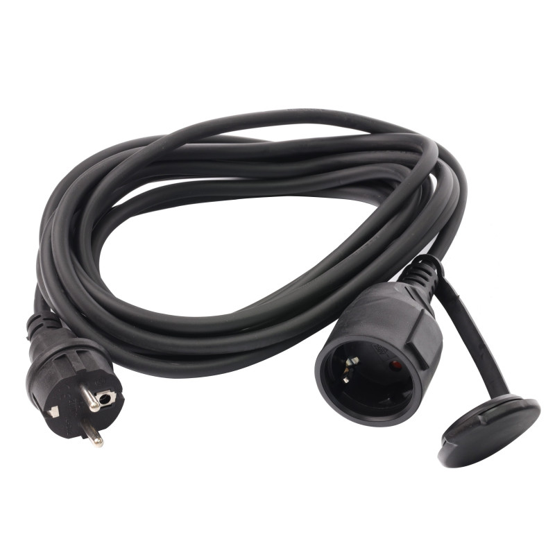 Prelungitor cu fisa si cupla, contact de protectie, 5 m, 3 x 1.5 mmp, negru