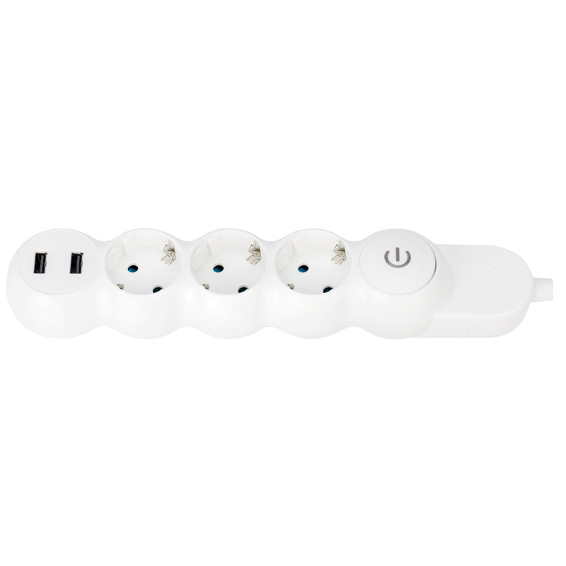Prelungitor Hoff Line 3 prize, 3 m, 3500W, 2 x USB 2.4A, contact de protectie, intrerupator Prelungitor Hoff Line 3 prize, 3 m, 3500W, 2 x USB 2.4A, contact de protectie, intrerupator