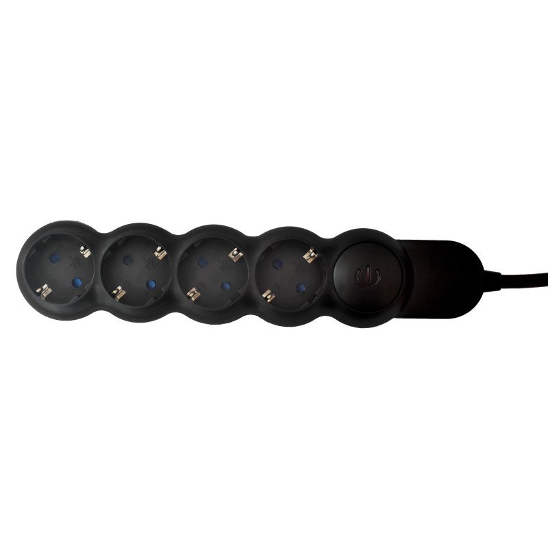 Prelungitor Hoff Line 4 prize, 5 m, 3500W, 3 x 1.5 mmp, intrerupator, negru