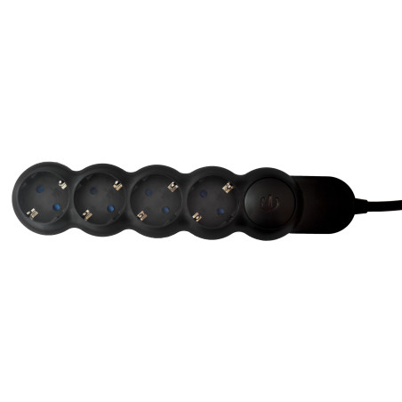 Prelungitor Hoff Line 4 prize, 5 m, 3500W, 3 x 1.5 mmp, intrerupator, negru