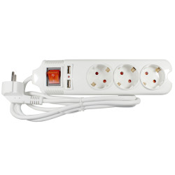 Prelungitor Lohuis 3 prize + 2 x USB, 1.5 m, 3500W, 3 x 1.5 mmp, contact de protectie, intrerupator, indicator luminos