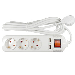 Prelungitor Lohuis 3 prize + 2 x USB, 3 m, 3500W, 3 x 1.5 mmp, contact de protectie, intrerupator, indicator luminos