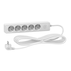 Prelungitor Schneider Electric ST9455W, 5 prize cu contact de protectie, 5 m, 3680W, intrerupator, indicator luminos