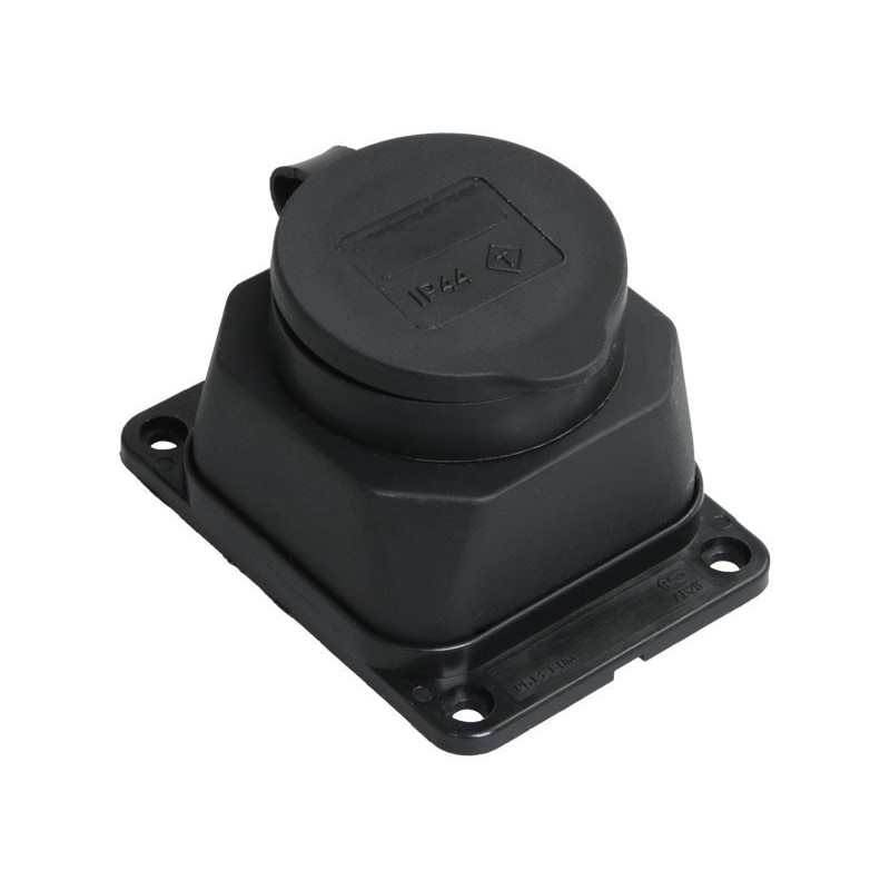 Priza cauciuc cu capac si talpa, contact de protectie, negru