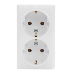 Priza dubla Ospel Bis GN-2BS, aparenta, rama inclusa, contact de protectie, alba