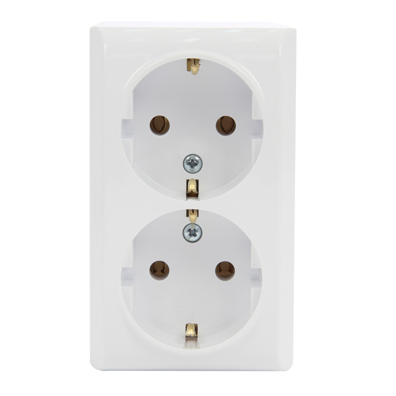 Priza dubla Ospel Bis GN-2BS, aparenta, rama inclusa, contact de protectie, alba Priza dubla Ospel Bis GN-2BS, aparenta, rama inclusa, contact de protectie, alba