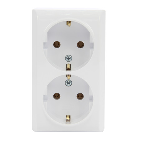 Priza dubla Ospel Bis GN-2BS, aparenta, rama inclusa, contact de protectie, alba