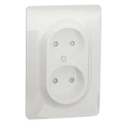 Priza dubla Schneider Electric Noua Unica NU206318, incastrata, protectie copii, rama inclusa, 2P, 16A, alba