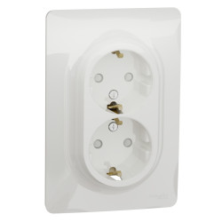 Priza dubla Schneider Electric Noua Unica NU206718, incastrata, contact de protectie, protectie copii, rama inclusa, 2P+E, 16A, 