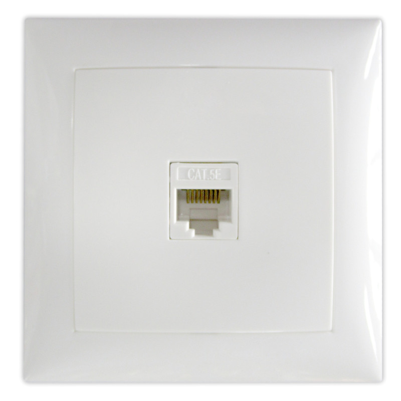 Priza internet RJ45 cat. 5E Hoff Top, incastrata, rama inclusa, alba