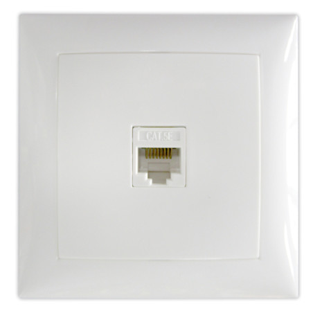 Priza internet RJ45 cat. 5E Hoff Top, incastrata, rama inclusa, alba