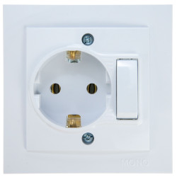 Priza mobilier simpla cu intrerupator Mono Electric, incastrata, rama inclusa, alba