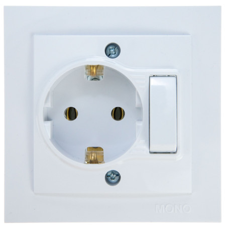 Priza mobilier simpla cu intrerupator Mono Electric, incastrata, rama inclusa, alba