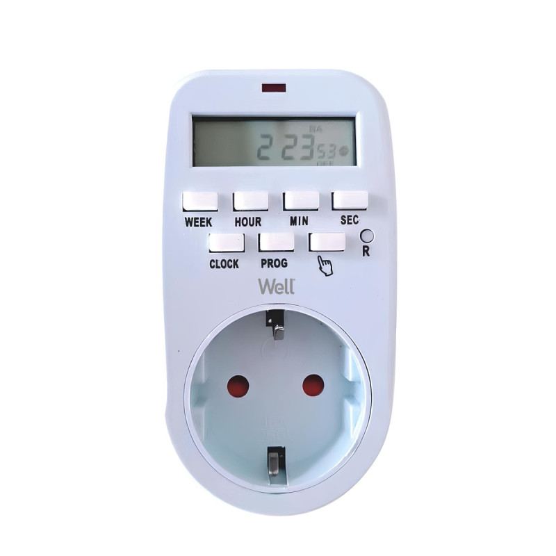 Priza programabila digitala Well TIMER-DIG-01-WL, 16A, interior