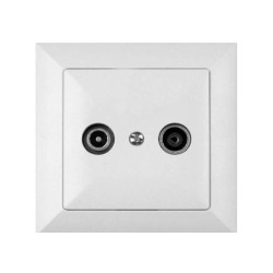 Priza R-TV intermediara Perla GAP-P/P 14Db, rama inclusa, alba