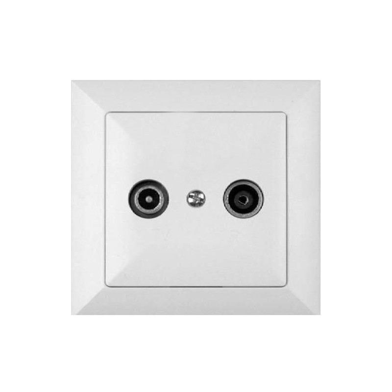 Priza R-TV intermediara Perla GAP-P/P 14Db, rama inclusa, alba